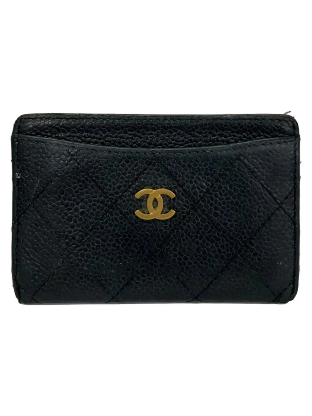 Chanel Card Case Quilted Black CC Logo Gold